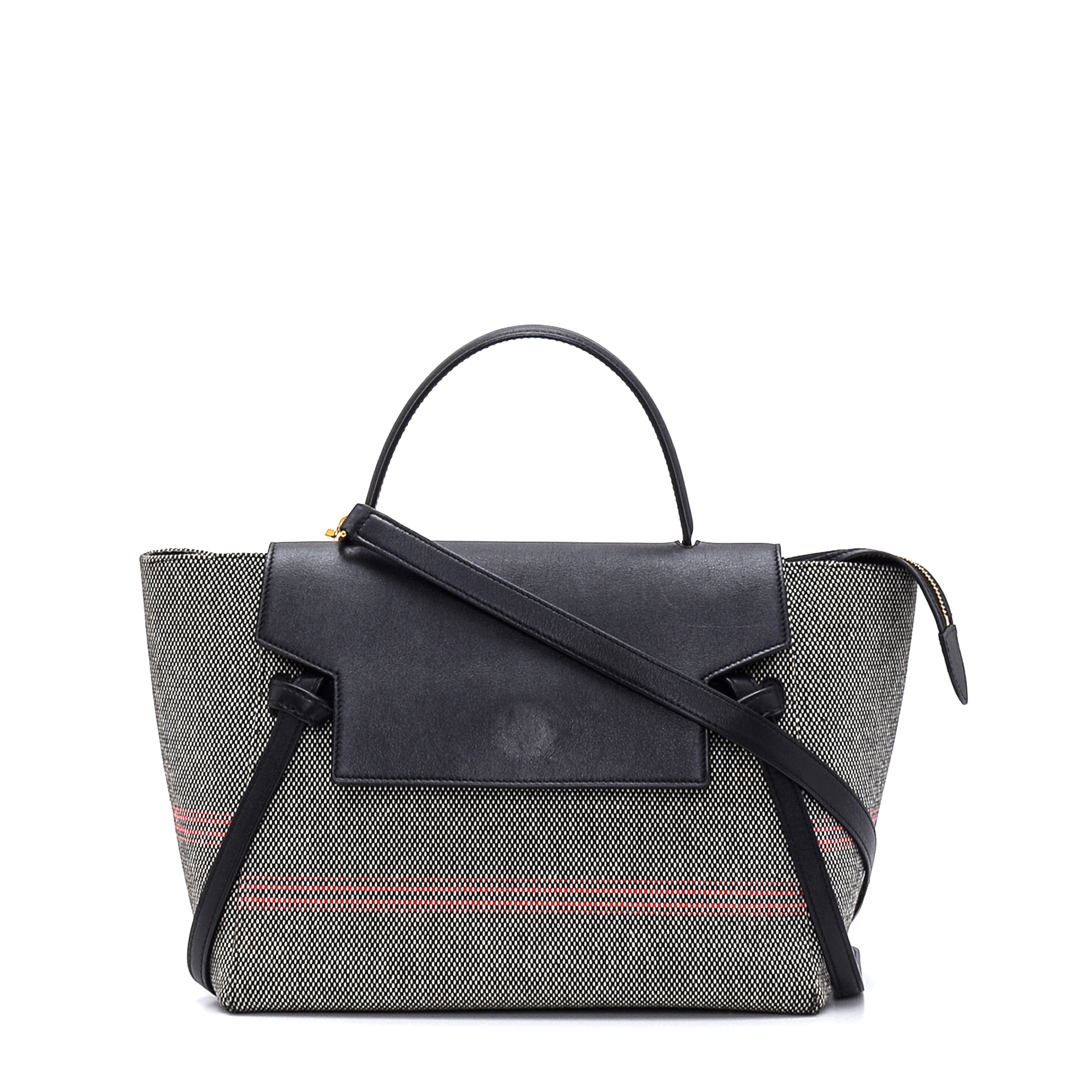 Celine - Black / White Striped Canvas and Leather Medium Belt Bag